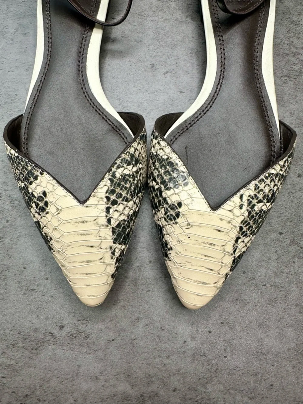 Tory Burch Snake Print Leather D’Orsay Flats Ankle Strap Size 7 - Picture 3 of 6